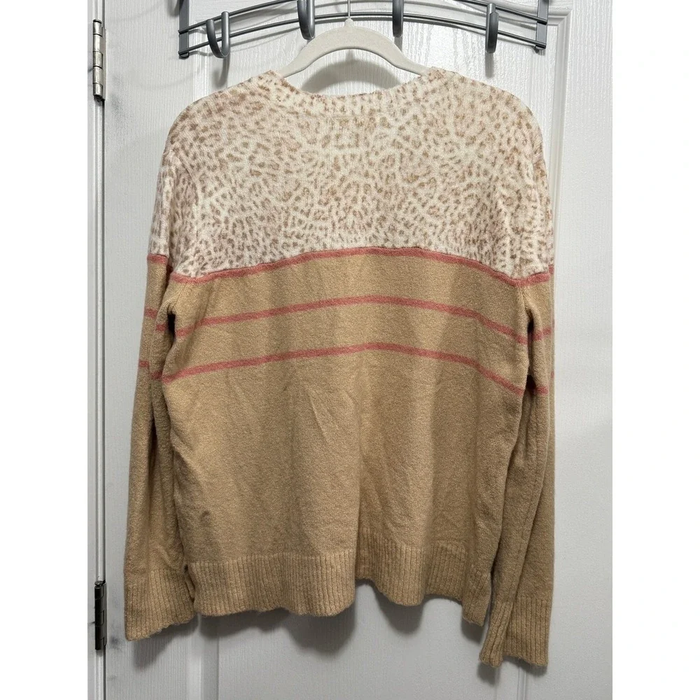 beachlunchlounge‎ Collection Leopard Print Striped Sweater Women's XL Tan Pink